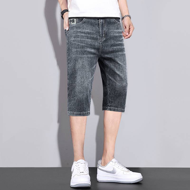 Xintang denim shorts men's cropped pants 2024 new summer thin loose straight straight horse pants elastic semi -trousers