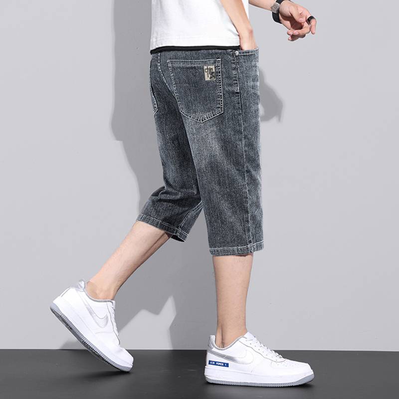 Xintang denim shorts men's cropped pants 2024 new summer thin loose straight straight horse pants elastic semi -trousers