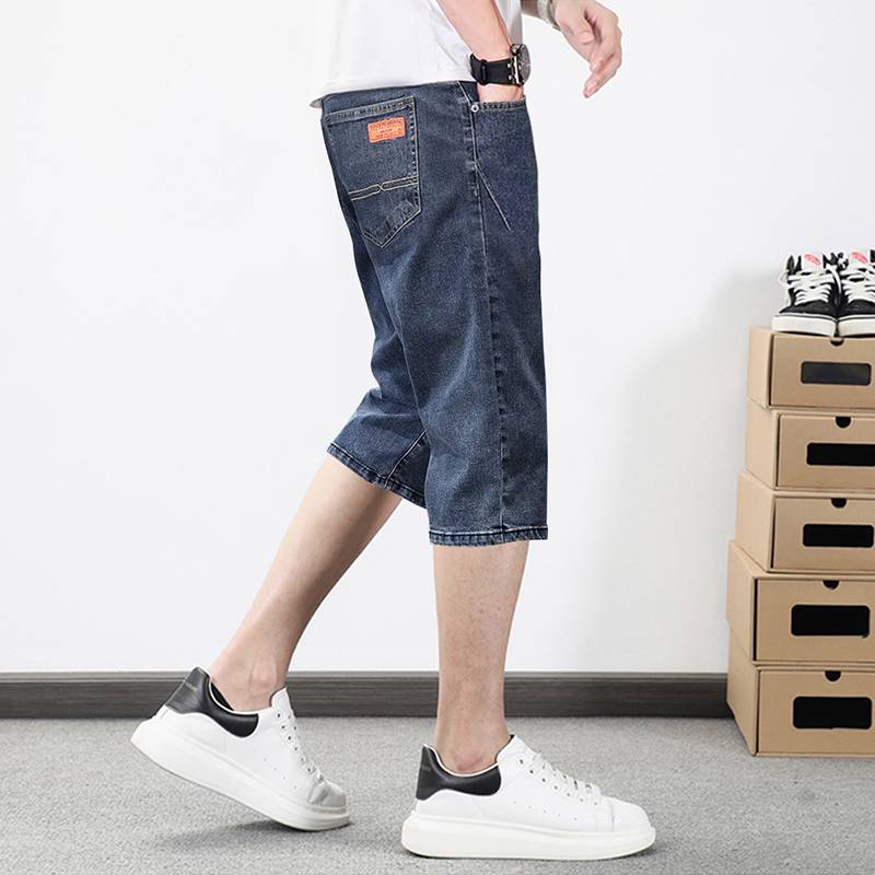Xintang denim shorts men's cropped pants 2024 new summer thin loose straight straight horse pants elastic semi -trousers
