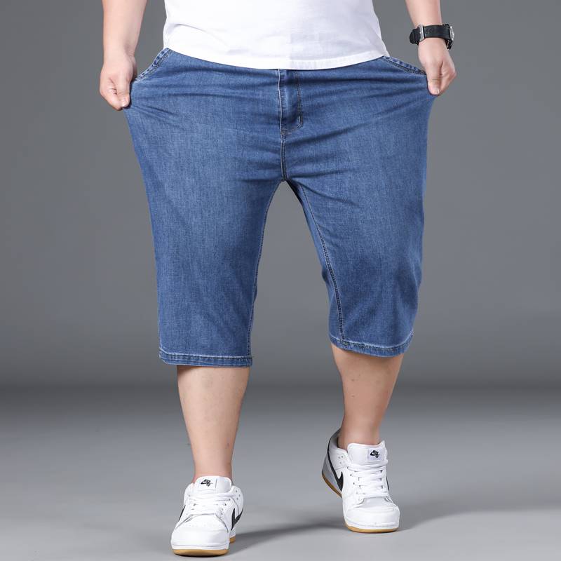 Summer thin denim shorts, men's loose straight pants, fat increase fat guy middle -aged dad 7 points horse pants