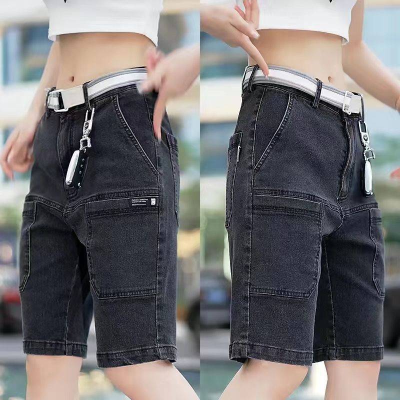 Summer thin men's denim shorts, elasticity, loose straight tube men, young, middle -aged seven -point horse pants pork pants jeans