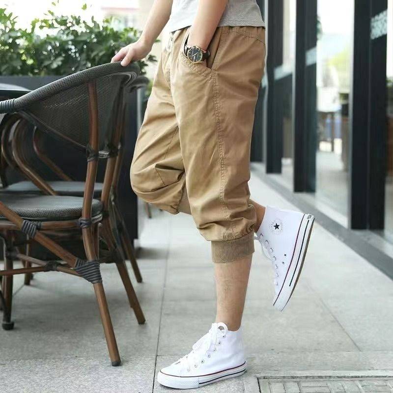 Summer men's casual pants 7 points sports shorts loose small feet horse pants seven points collection pure cotton Haren men's middle pants