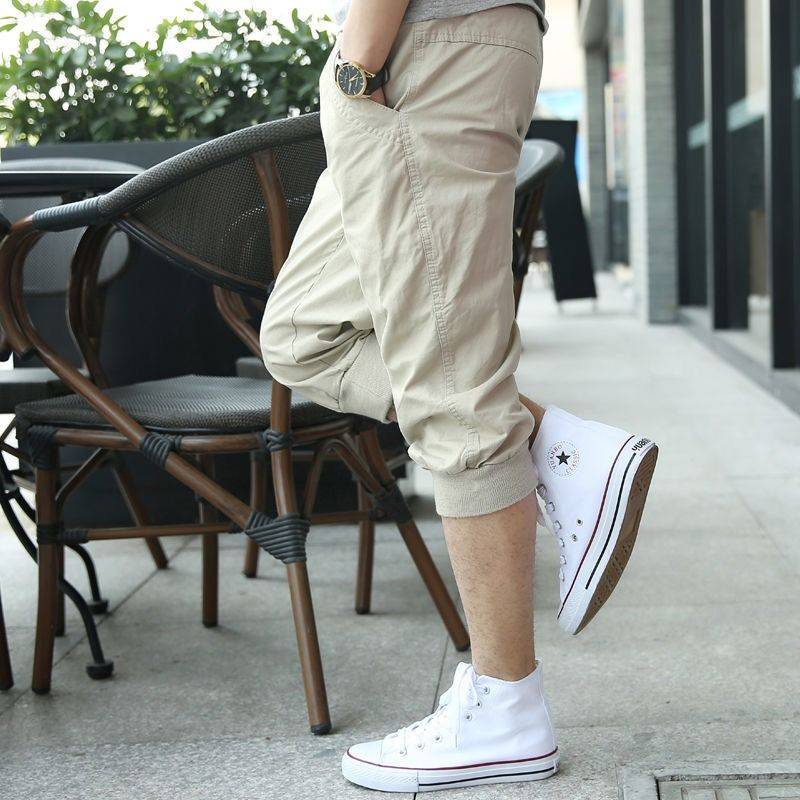 Summer men's casual pants 7 points sports shorts loose small feet horse pants seven points collection pure cotton Haren men's middle pants