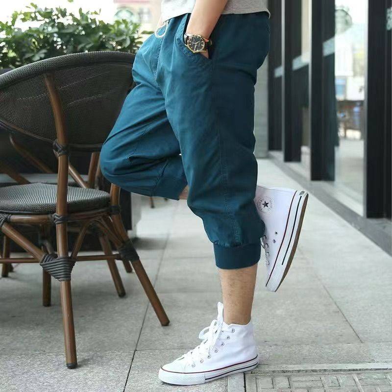 Summer men's casual pants 7 points sports shorts loose small feet horse pants seven points collection pure cotton Haren men's middle pants