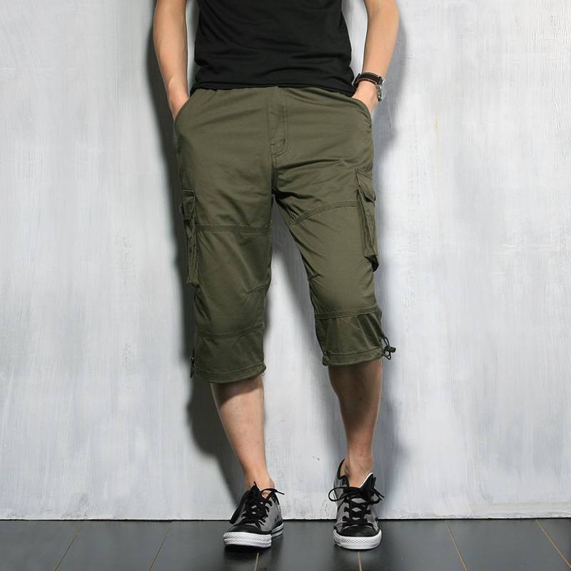 Kaile Stone Qippot Men's Summer Loose Short Sweet Tips and Greeds Organized Pants Casual Horse Pants Cotton Sports