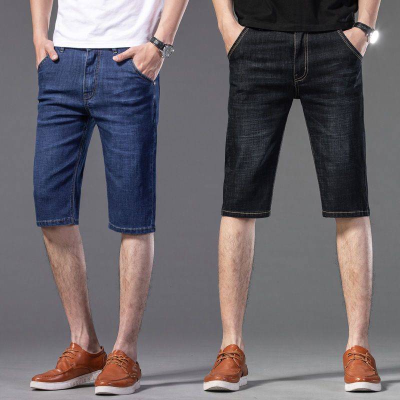 Summer denim shorts, men's pants pants casual pants, loose straight, thin Korean version 5 -point horse pants 7 points beach pants