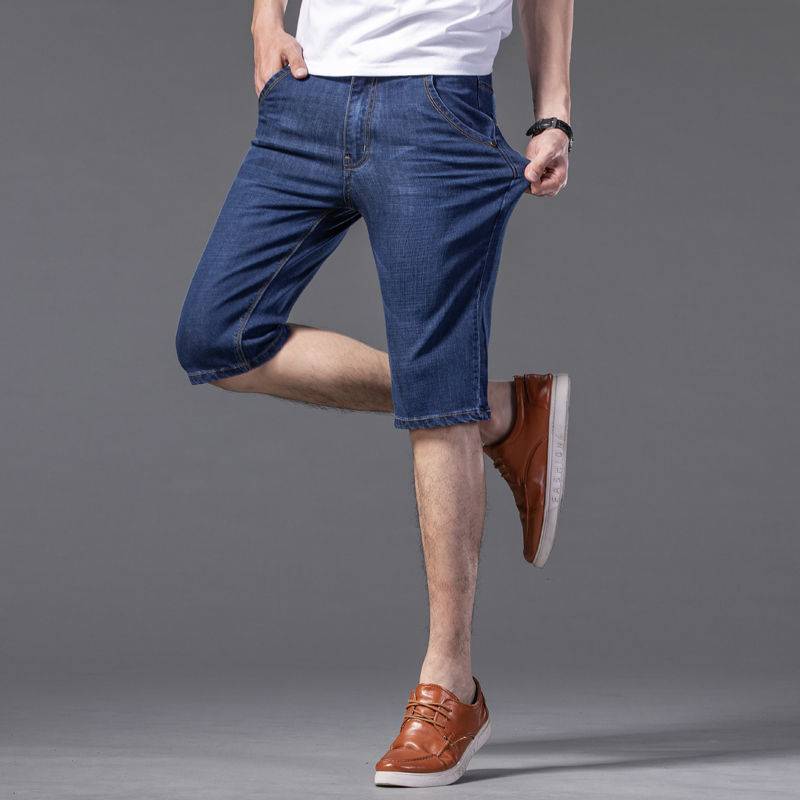 Summer denim shorts, men's pants pants casual pants, loose straight, thin Korean version 5 -point horse pants 7 points beach pants
