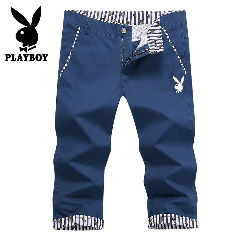 Playboy Men's casual pants Summer Qubi pants pure cotton shorts pent -point Korean pants 7 -point pants half pants and half pants