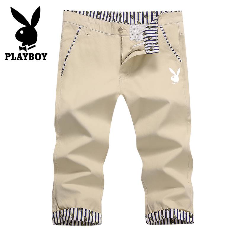 Playboy Men's casual pants Summer Qubi pants pure cotton shorts pent -point Korean pants 7 -point pants half pants and half pants