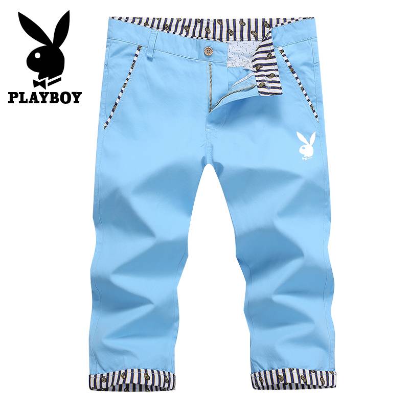 Playboy Men's casual pants Summer Qubi pants pure cotton shorts pent -point Korean pants 7 -point pants half pants and half pants
