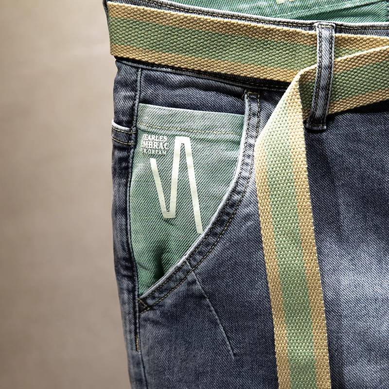 Summer thin denim shorts, men's pants pants, pants casual horse pants youth 5 points blue oblique bag trend