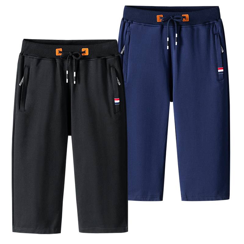 This year's popular cotton cropped pants men's summer sports needle loose pants, wide weaving, fertilizer and thin code shorts