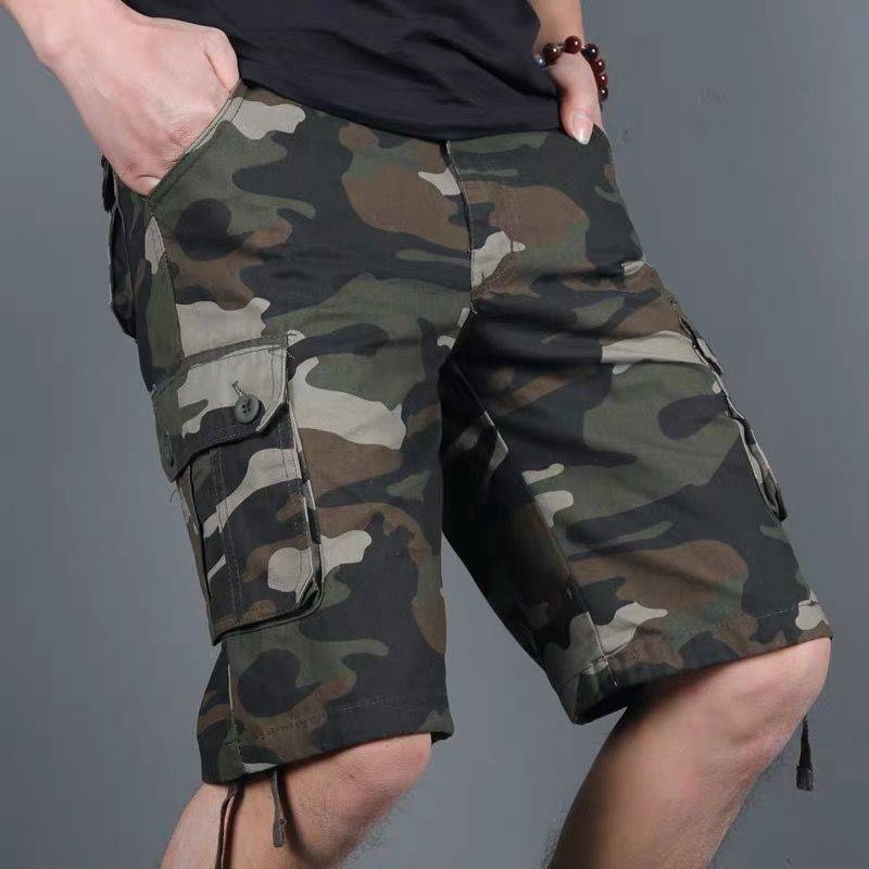Summer camouflage pants men's cotton shorts in summer casual pants, pants workers, beach pants pork pants pocket poly pocket tide