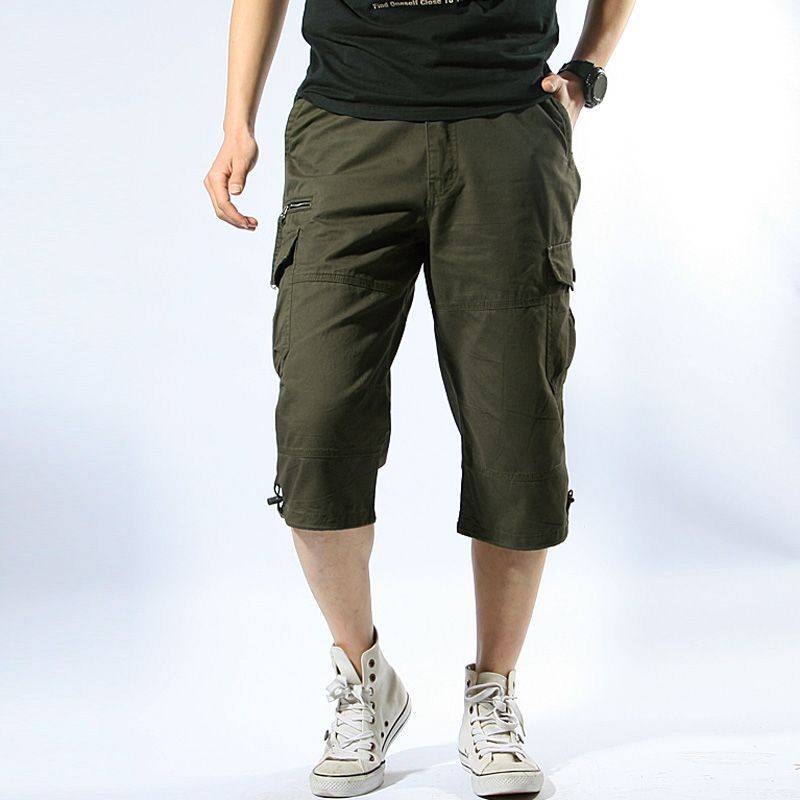 Xia thin whole cotton pants, men's work pants casual horse pants, loose increase, size 7 -point pants pure cotton pants pants