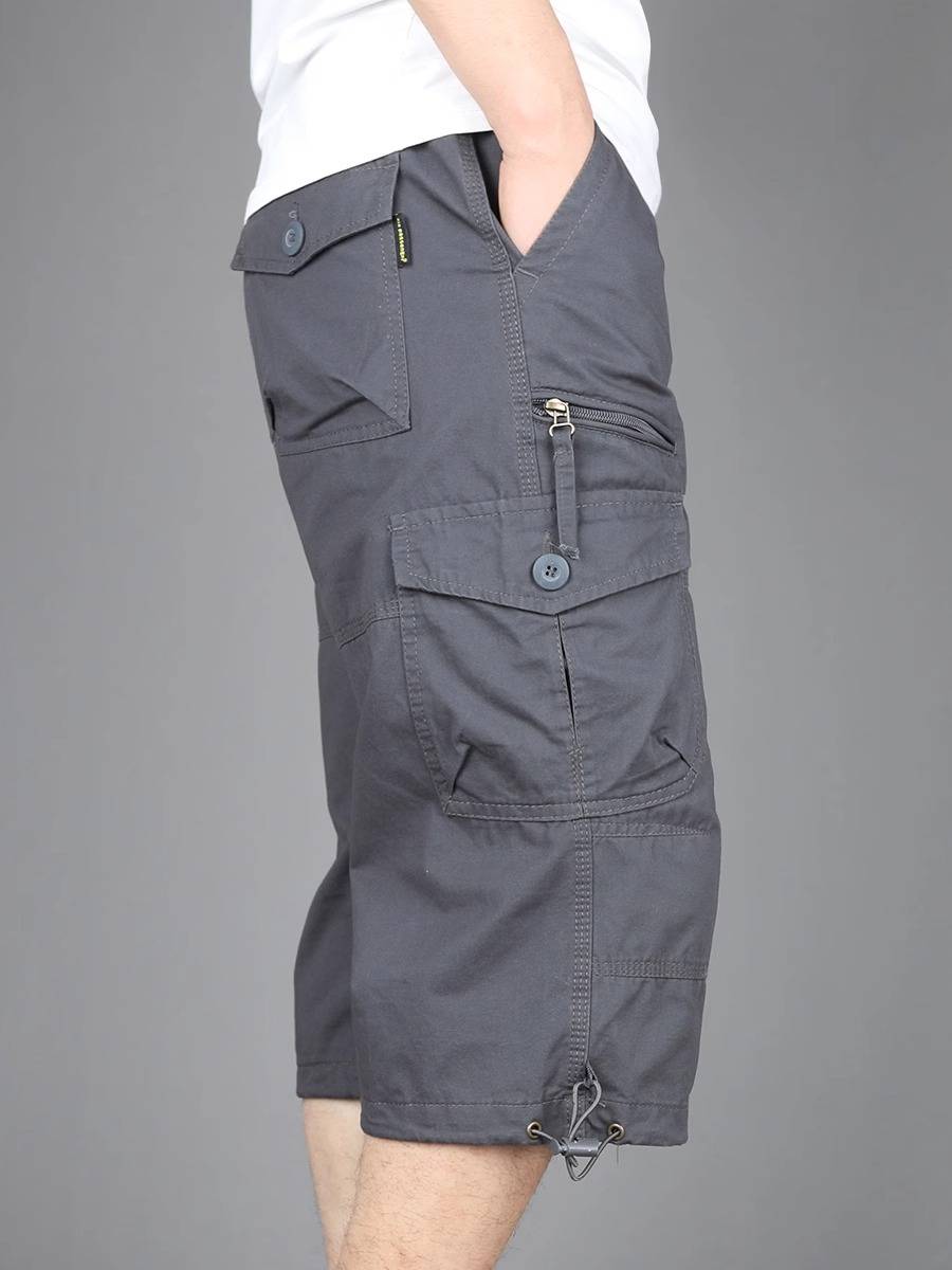 Summer cropped pants men's casual worker shorts loose large size multi -pocket outdoor mid pants thin pure cotton pants