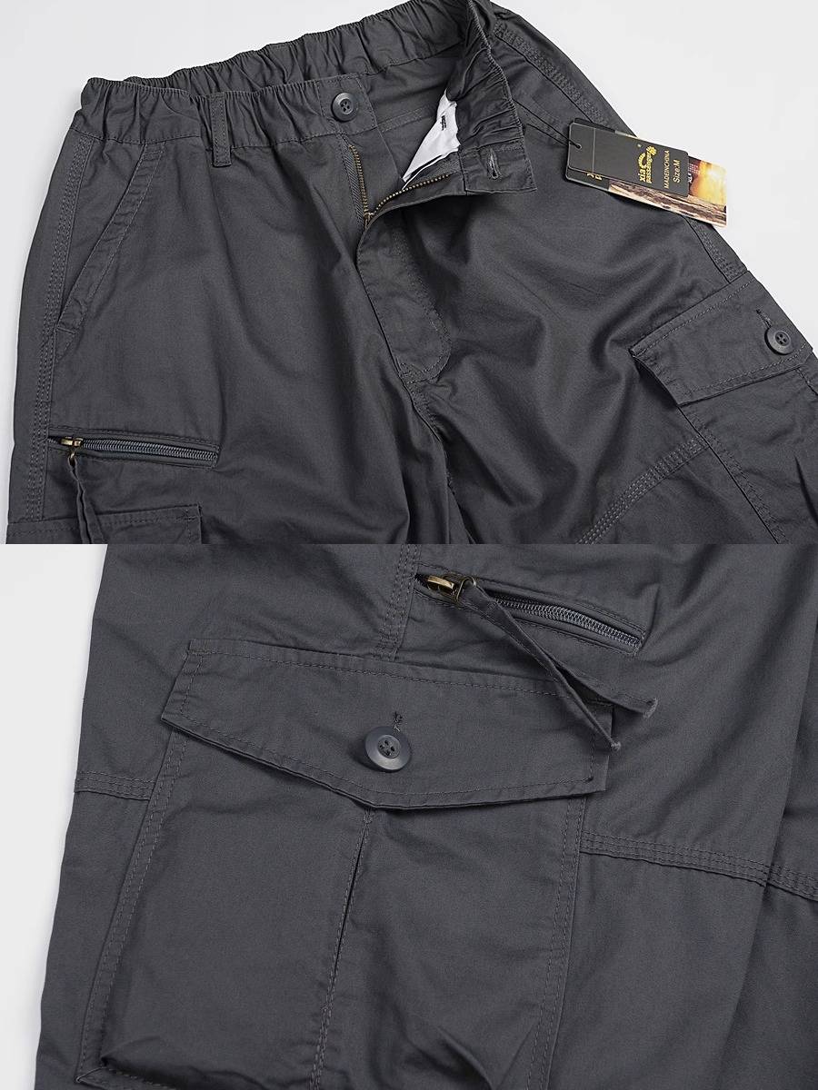 Summer cropped pants men's casual worker shorts loose large size multi -pocket outdoor mid pants thin pure cotton pants