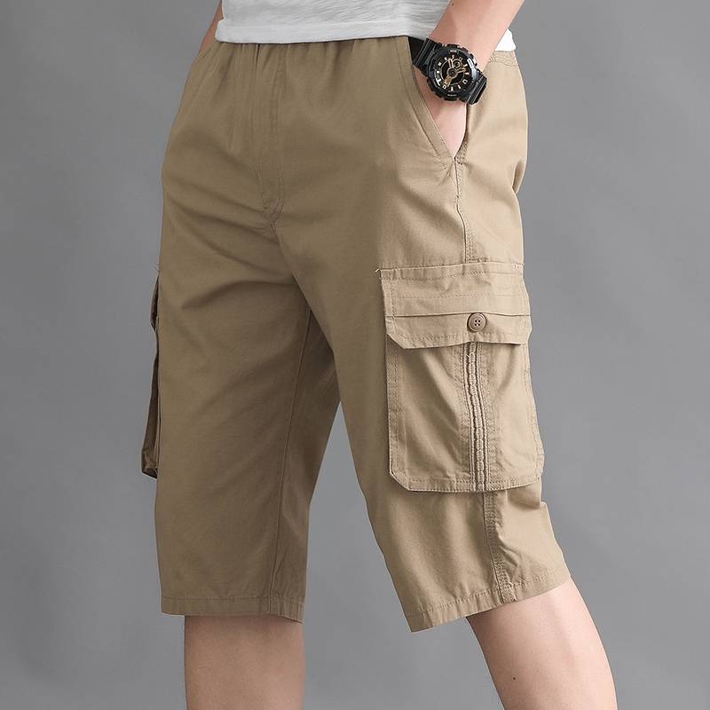 Summer men's leisure middle -aged cropped pants dad workers in shorts, middle -aged and elderly cotton loose pants thin pants