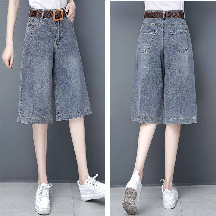 Seven -point wide -leg pants 2024 explosion ladies, pants and pants, summer high waist loose, drooping five -point pants jeans