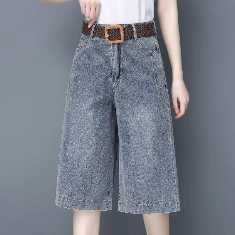 Seven -point wide -leg pants 2024 explosion ladies, pants and pants, summer high waist loose, drooping five -point pants jeans