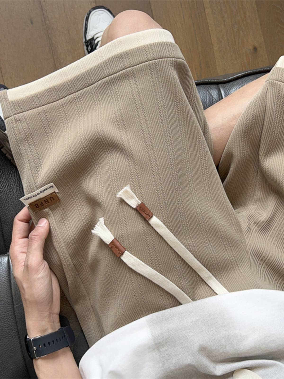 Ice silk shorts men's quick -drying loose and American leisure pants fake two pieces of tide brand half pants pants men's summer