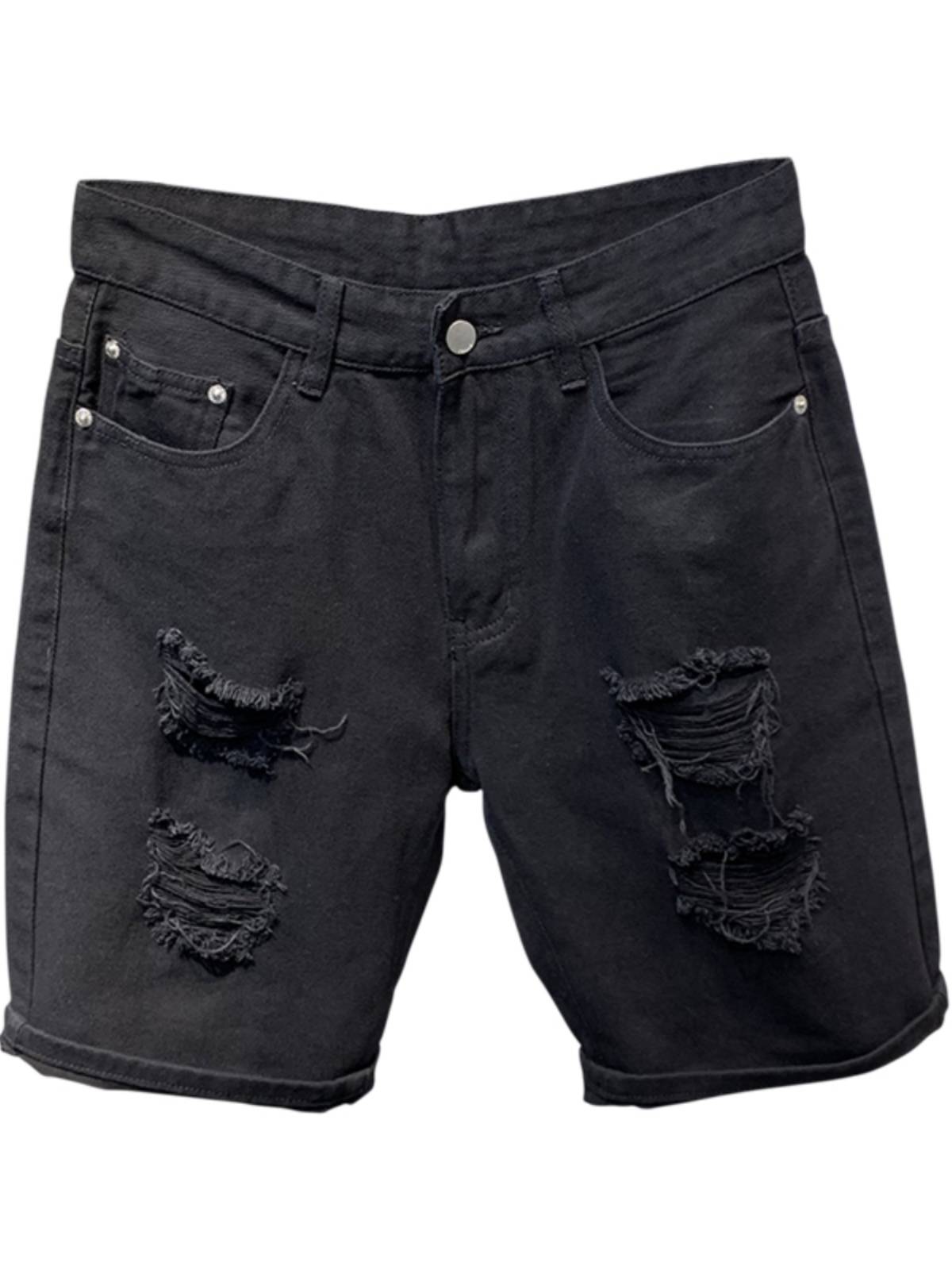 2024 Summer Black Cave Denim shorts Men's Korean version of slimming elastic five -point horse pants trend versatile pants