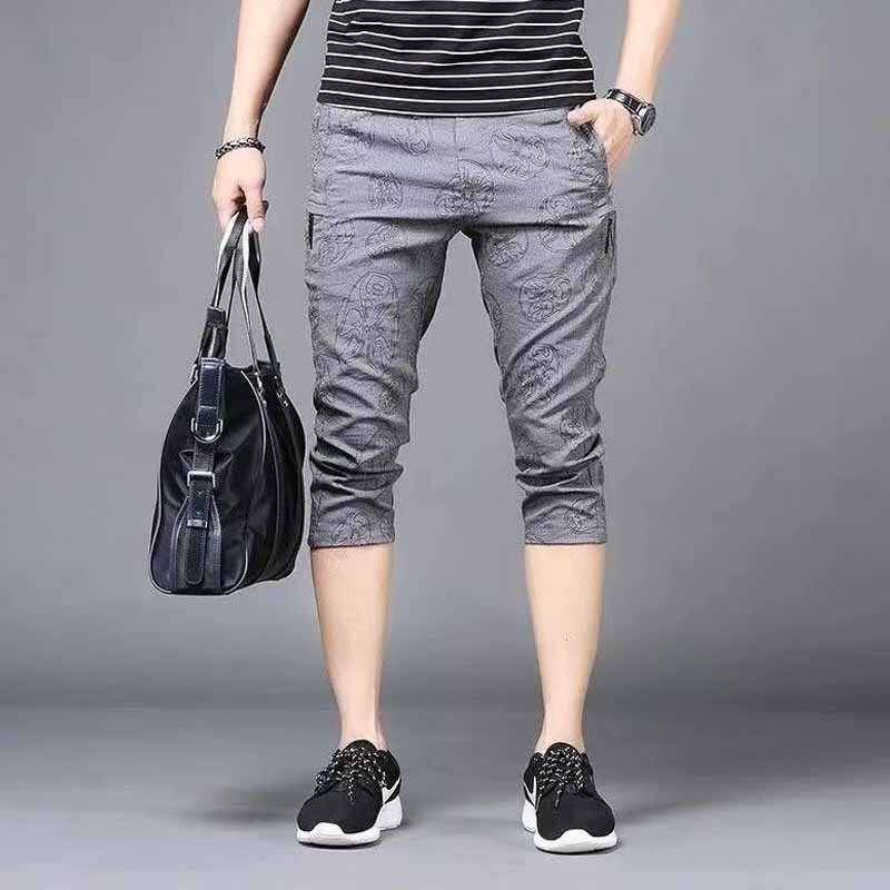 2024 European and American new casual shorts men's ice silk thin trend fashion small foot cropped horse trousers pants pants