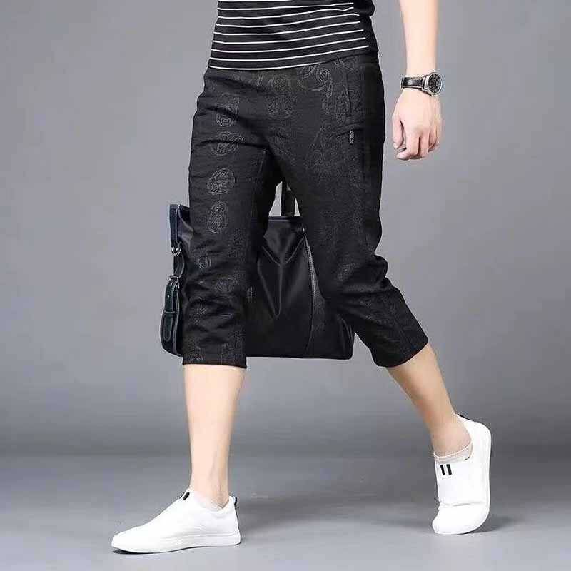 2024 European and American new casual shorts men's ice silk thin trend fashion small foot cropped horse trousers pants pants