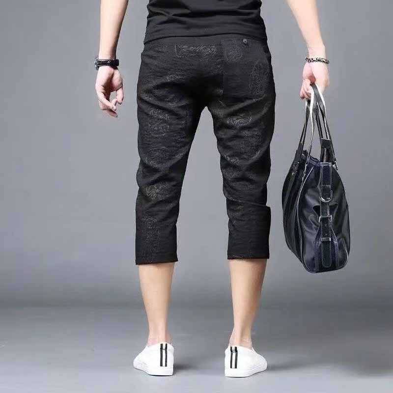 2024 European and American new casual shorts men's ice silk thin trend fashion small foot cropped horse trousers pants pants