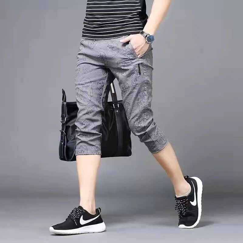 2024 European and American new casual shorts men's ice silk thin trend fashion small foot cropped horse trousers pants pants