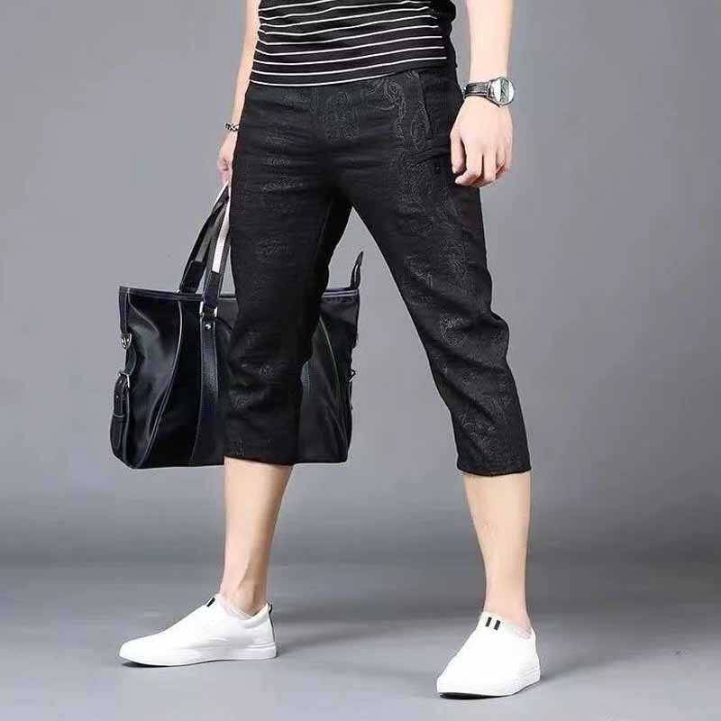 2024 European and American new casual shorts men's ice silk thin trend fashion small foot cropped horse trousers pants pants