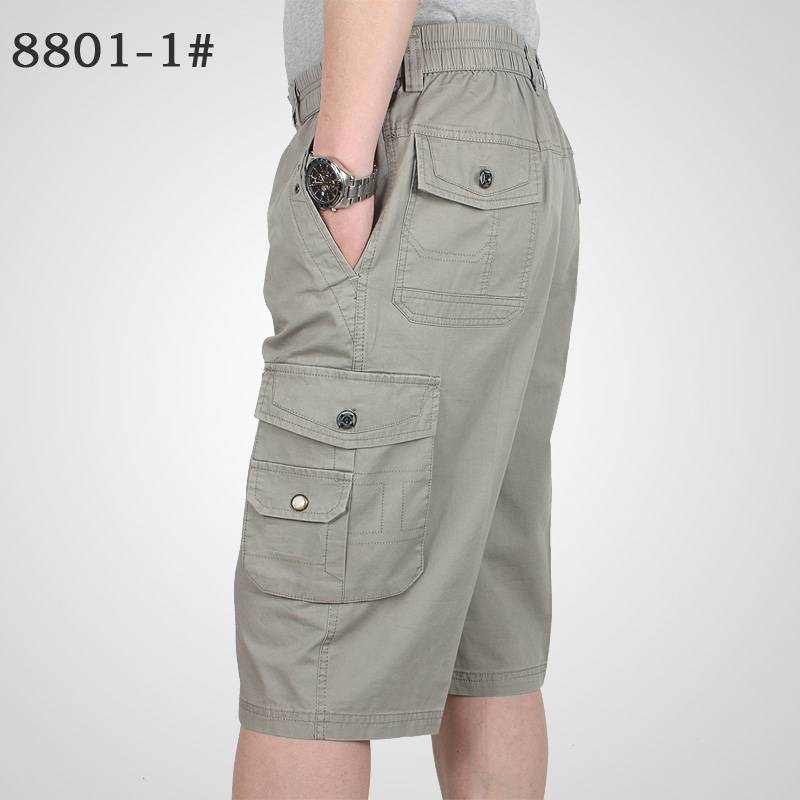 Pure cotton loose cropped pants men's summer short pants loose waist casual mid -pants middle -aged men cotton large size horse pants