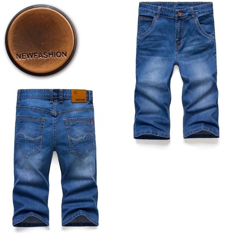 Qi brand authentic summer thin high elastic five -point denim shorts, men's clothing, elastic slim slim pants men's pants