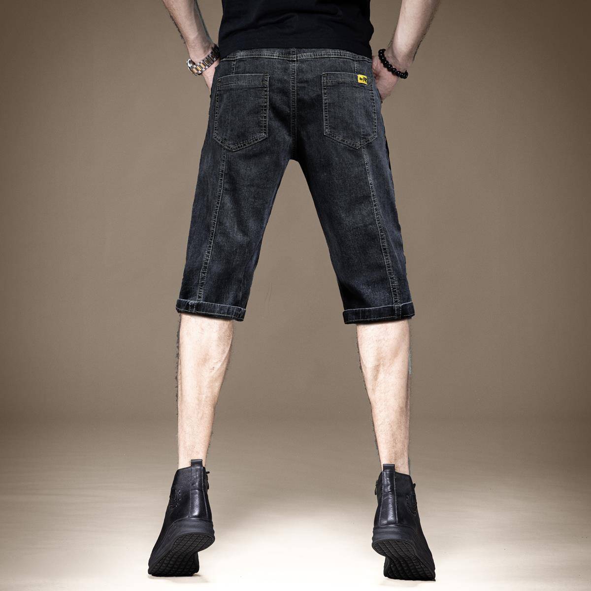 Summer thin -end high -end denim shorts men's trendy pants pants loose straight pants Korean casual 7 -point pants
