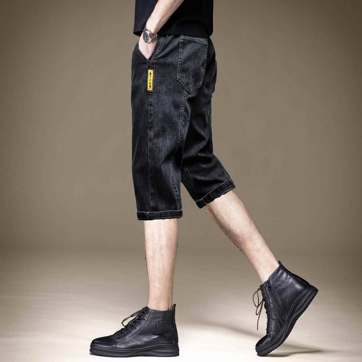 Summer thin -end high -end denim shorts men's trendy pants pants loose straight pants Korean casual 7 -point pants
