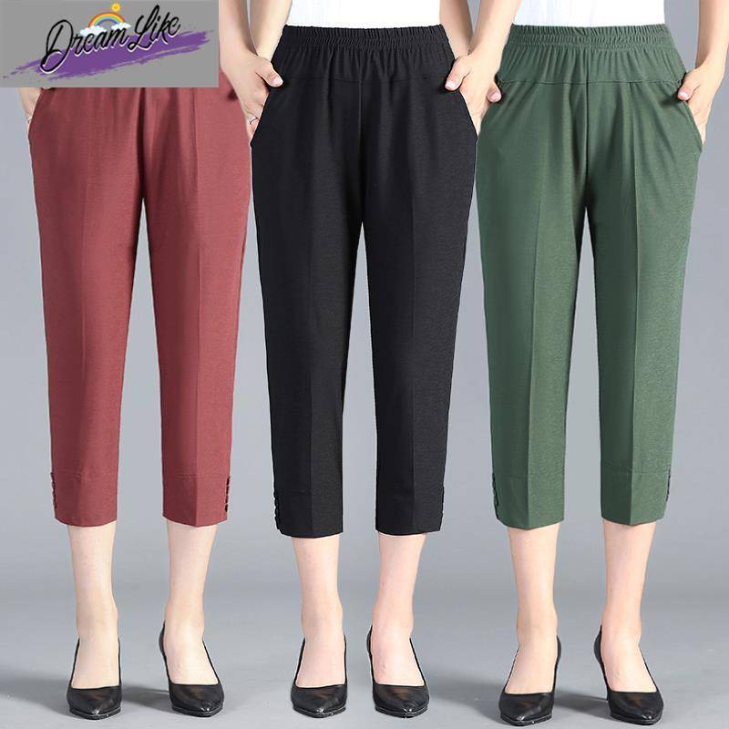 Middle -aged and elderly ice silk pants, female Xia Song, tight waist.