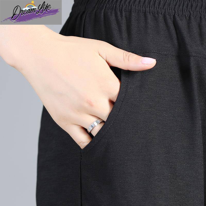 Middle -aged and elderly ice silk pants, female Xia Song, tight waist.