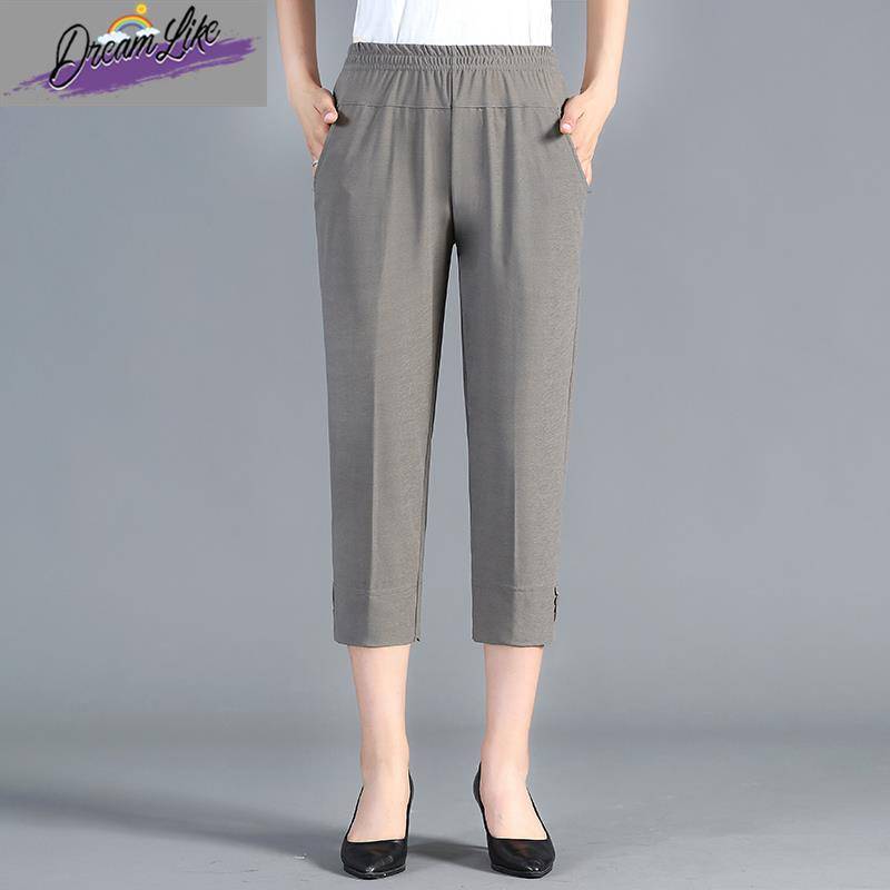 Middle -aged and elderly ice silk pants, female Xia Song, tight waist.