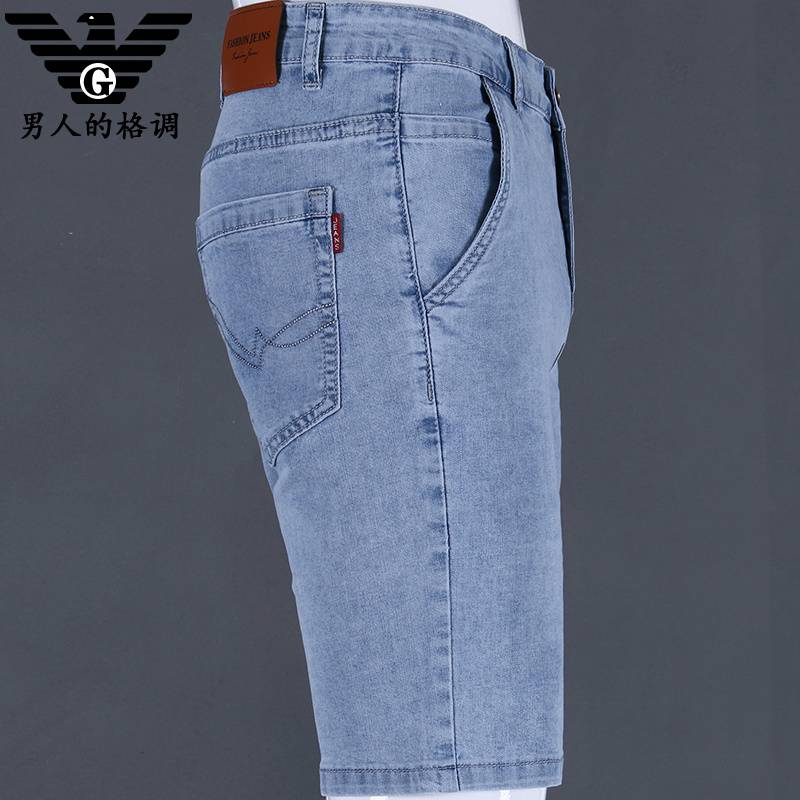 Embroidered denim shorts, men's loose straight penta pants 2023 Summer thin elastic 5 -point pants slim pants tide
