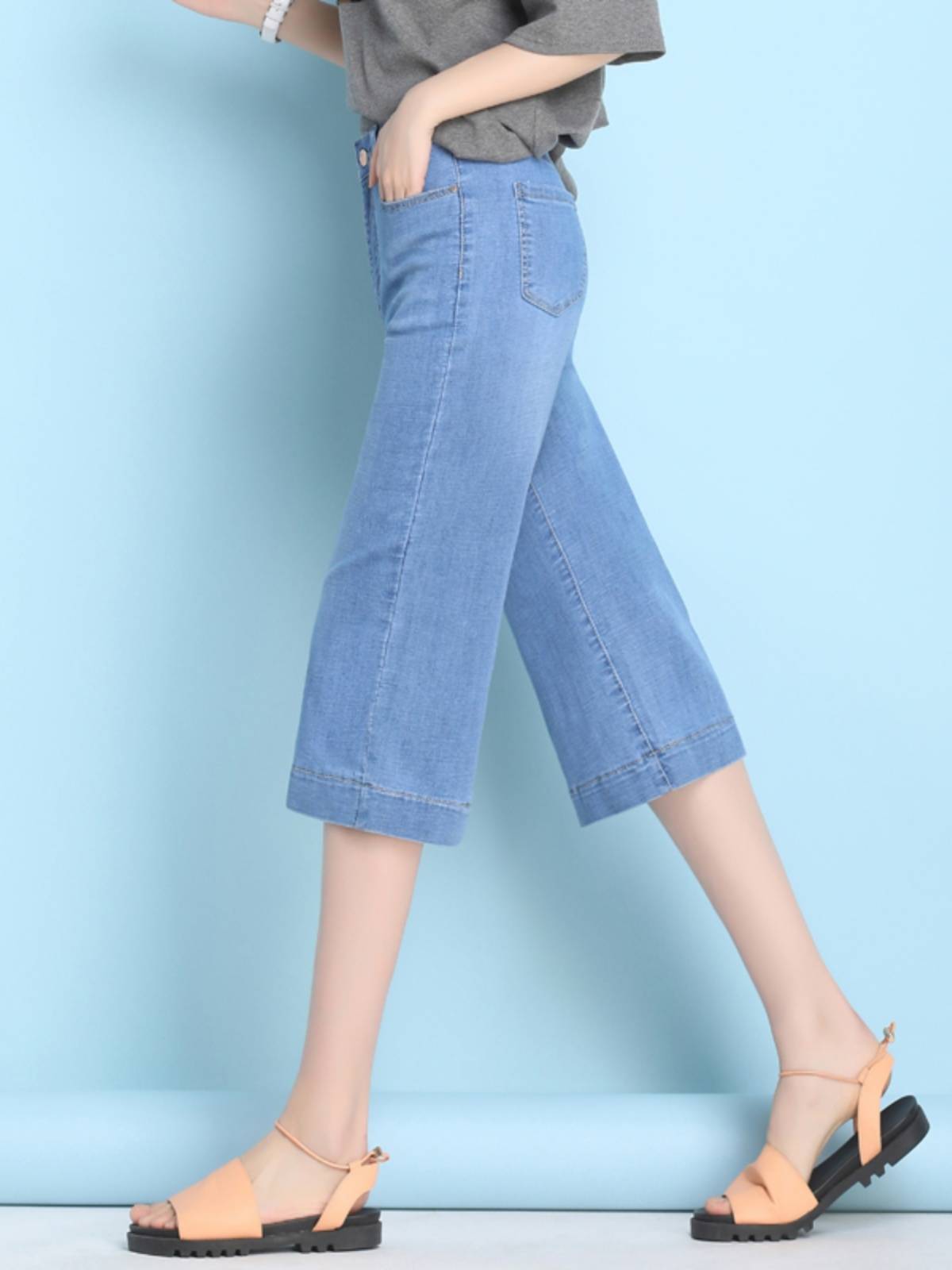 Straight jeans 2024 new loose cropped pants female summer thin pants high waist wide legs small pants