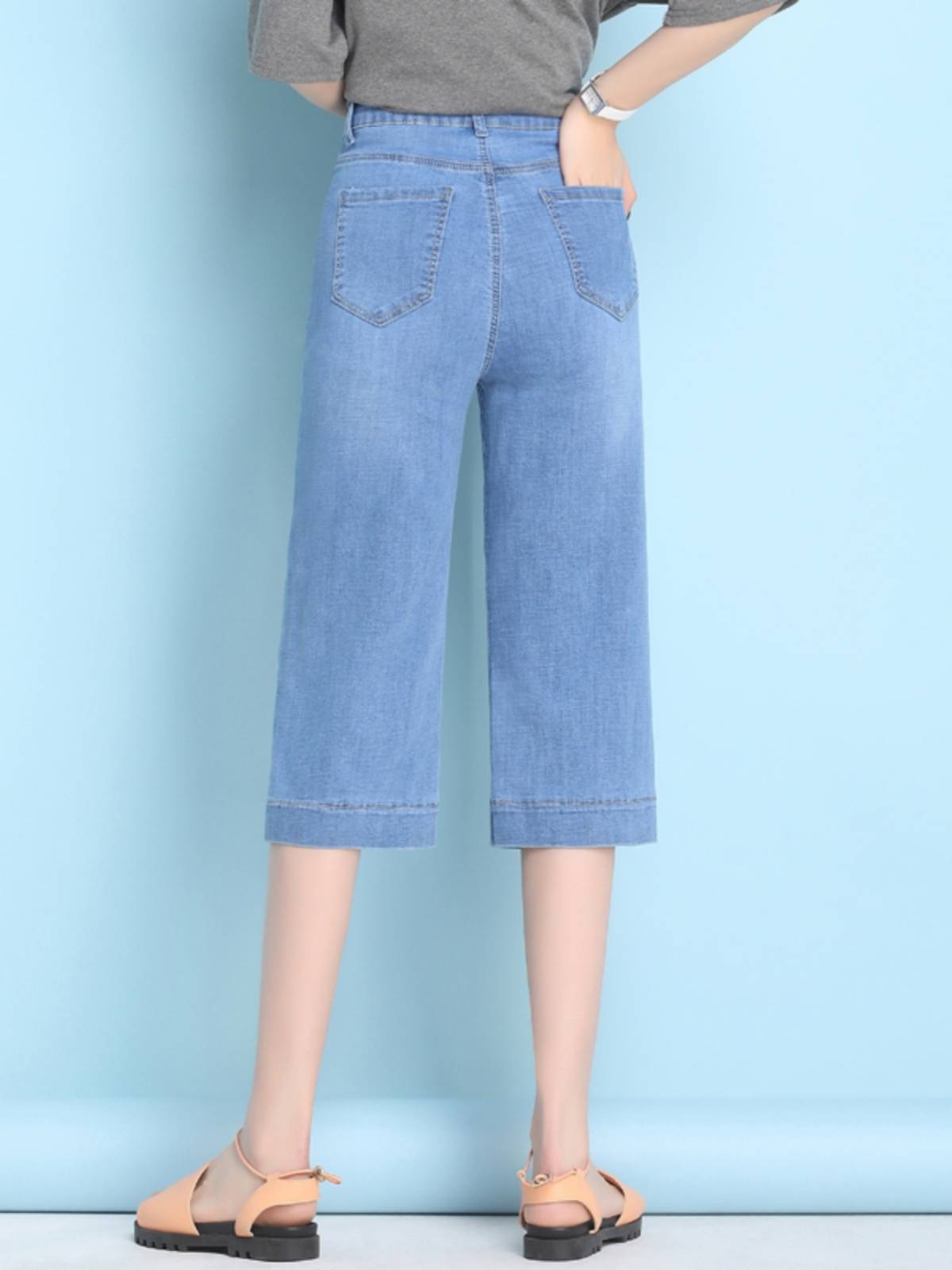Straight jeans 2024 new loose cropped pants female summer thin pants high waist wide legs small pants