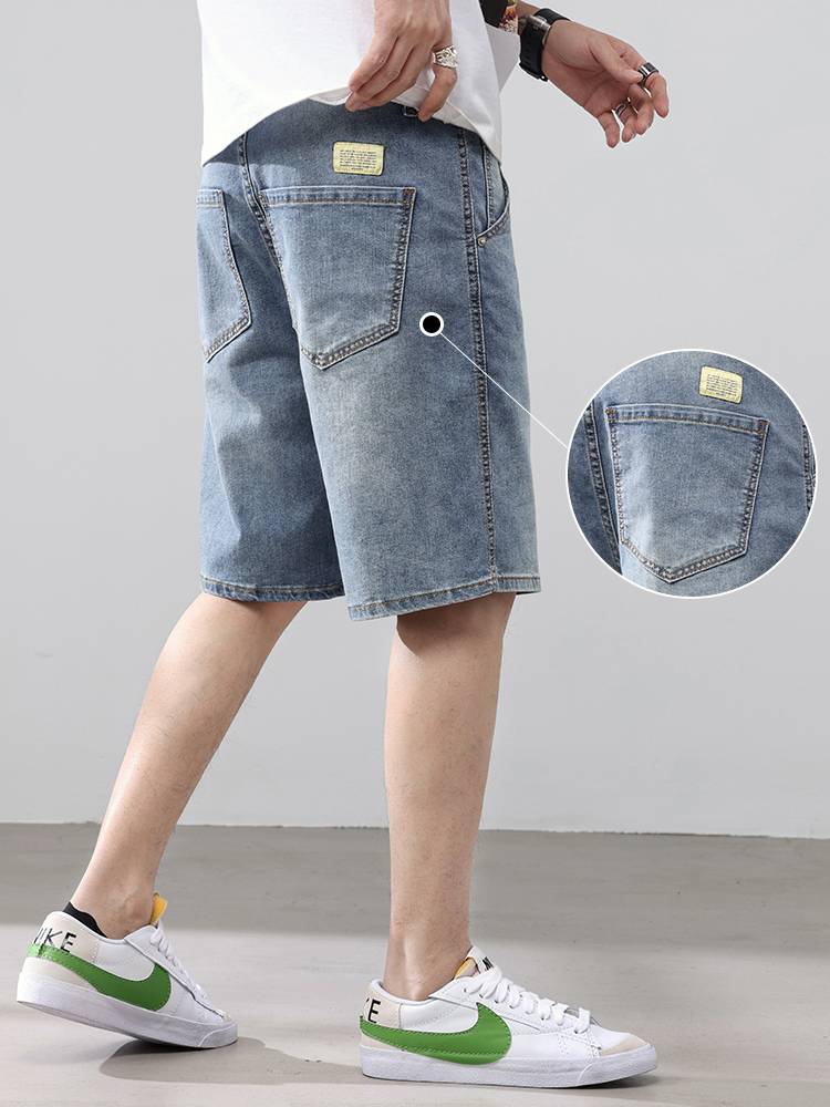 Tide brand retro water washing five -point casual denim shorts in summer thin men wearing half -horses pants summer pants
