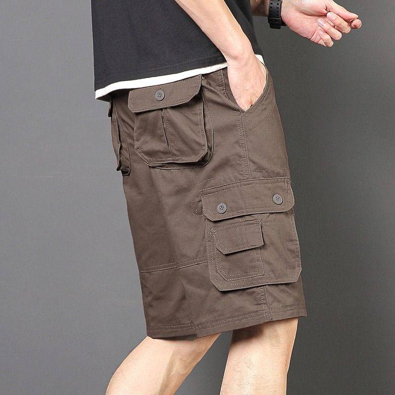 Summer new five -point work shorts, men's sports casual straight tube trend pure color beach pants large size horse pants