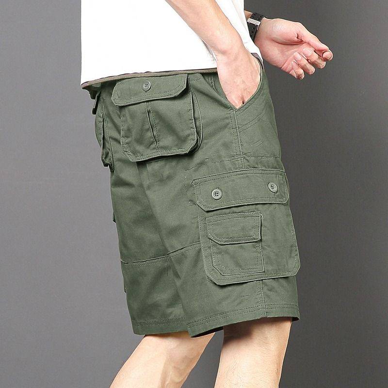 Summer new five -point work shorts, men's sports casual straight tube trend pure color beach pants large size horse pants