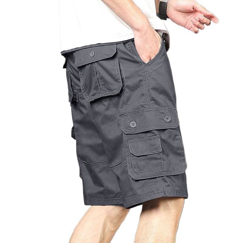 Summer new five -point work shorts, men's sports casual straight tube trend pure color beach pants large size horse pants