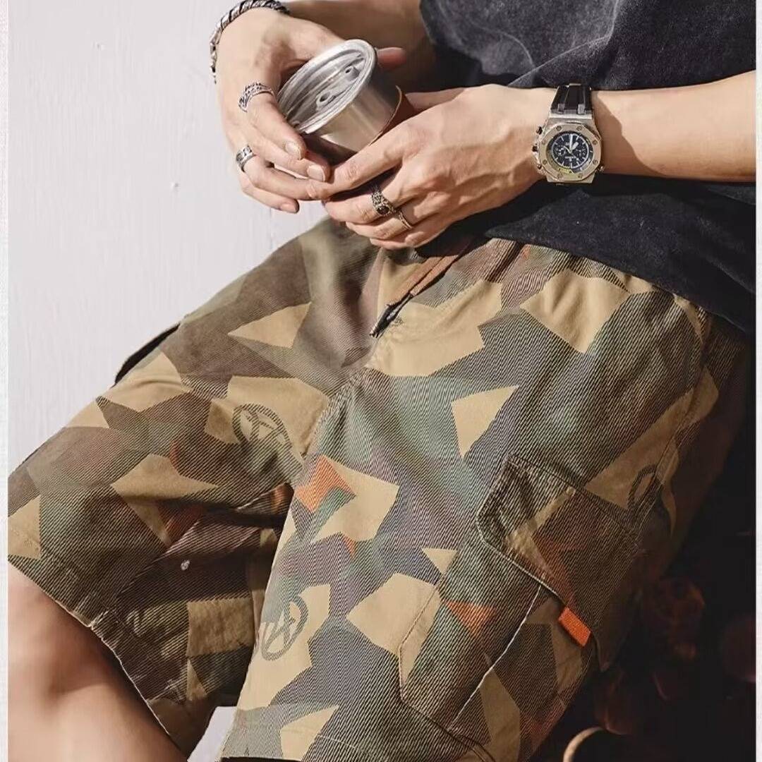Summer thin camouflage workers short pants men's loose tide brand INS five -point casual pants large size fat man pants pants