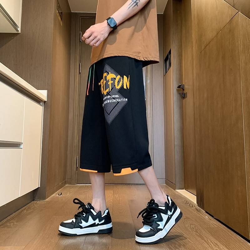 American leisure sports cropped pants men's summer thin loose straight tube pants pants tide big size ice silk shorts