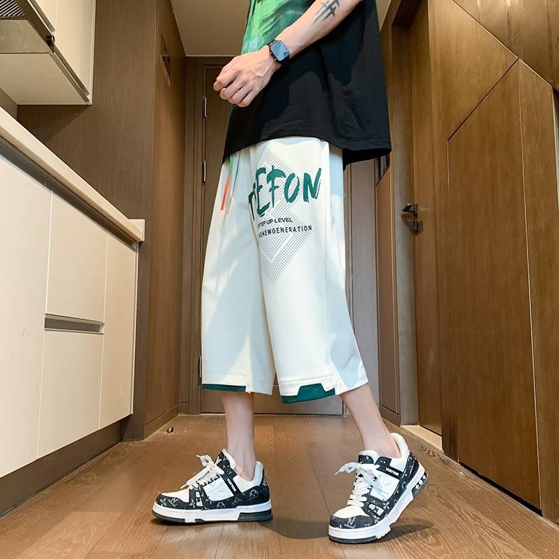 American leisure sports cropped pants men's summer thin loose straight tube pants pants tide big size ice silk shorts