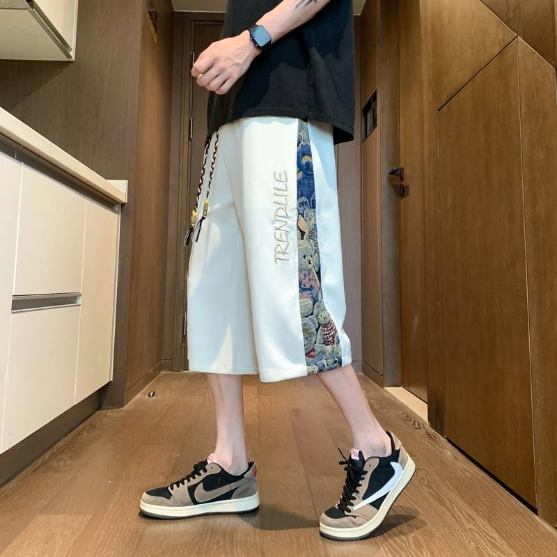 American leisure sports cropped pants men's summer thin loose straight tube pants pants tide big size ice silk shorts