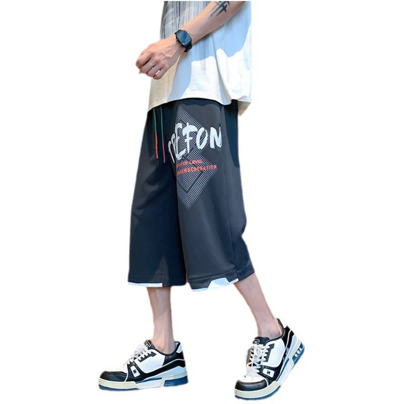 American leisure sports cropped pants men's summer thin loose straight tube pants pants tide big size ice silk shorts