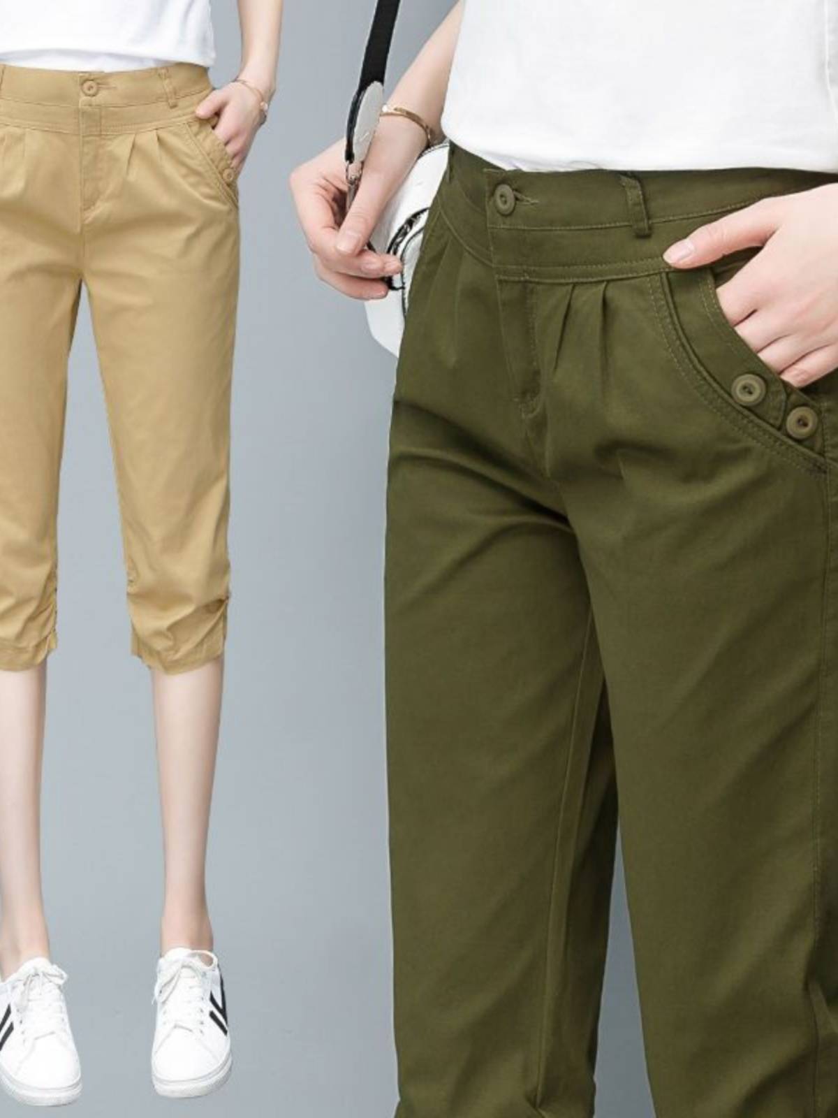 202 Seven -point pants female summer thin thin waist, high -waist lady straight horses casual long cotton pants and horses tide